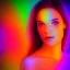 Placeholder: portrait of a model in 3 d with background multi coloured light