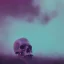 Placeholder: photographic camera mixed with skull in abstract style. fog and smoke in atmosphere. bokeh, lens flare. Dark mood. Dripping paint. oil on canvas, high detailed.