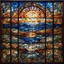 Placeholder: mesmerizing four panel stained glass window depicting times of the day: daytime - twilight - midnight - sunrise; mosaic with defined tile edges, ultra hd, realistic, vivid colors, best quality, fragile, dynamic, transparency, photorealistic