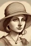 Placeholder: renaissance style drawing portrait melancholic woman with hat