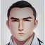 Placeholder: mysterious youthful Russan male, man, dark and intriguing, confident, intense, handsome, anime style, retroanime style, cool style, dark black short hairs, white shirt, white paint background, white man, brown eyes, small mustache, The head looks straight ahead