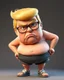 Placeholder: A 3D character image of a fat Donald Trump wearing specks and shorts, a little angry.