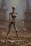 Placeholder: a bone yard with a tall android woman standing at the top of a pile of bones