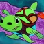 Placeholder: Cartoon turtle and aurora