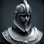 Placeholder: Masculine man sculpture, background = BLACK with a bit of mist, roman warrior, armor, helmet