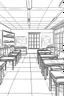 Placeholder: Outline art, class room interior design, no shading, no lines, cartoon style, --ar 9:11