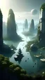 Placeholder: sci fi planet, large city, ha long bay