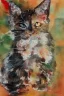 Placeholder: watercolor painting, happy cat, bright color,