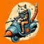 Placeholder: cat riding a rocket motorcycle wall art .