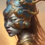 Placeholder: Sango fantasy, fantasy magic, intricate, sharp focus, illustration, highly detailed, digital painting, concept art, matte, art germ and Paul Lewin and Kehinde Wiley, masterpiece Indonesian lady head bronze tiger Asian African girl nice breast Thai hair turquoise silver waves