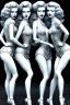 Placeholder: Four Ziegfeld Girls on jeans walking B and W