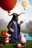 Placeholder: The Plague Doctor and a Mouse happily lost down the river attracted by mutual appreciation of their artistic desires in Balloon world, art by Magritte