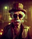 Placeholder: steampunk, cabaret scene. old man. Sunglasses, rain, smoking, happy, hot, people background, highly detailed, concept art, unreal engine 5, god rays, ray tracing, RTX, lumen lighting, ultra detail, volumetric lighting, 3d, finely drawn, high definition, high resolution.