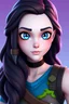 Placeholder: Beautiful; stunning; Blue eyes, long wavy black hair, pale skin character in fortnite (fortnite video game), (vivid), ((fortnite cartoon character)), fortnite animation, fortnite skin, (magic mosses map), full body shot, bright and dynamic coloring, (fortnite epic games), semi realistic