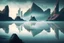 Placeholder: distant modern city, sea, mist, rocks, lake reflection, epic, sci-fi, movie poster