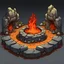 Placeholder: fantasy cartoon hellscape arena stone