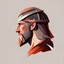 Placeholder: side portrait, masculine man face, wearing thor helmet, flat vector style art, warm nord colors, grey bg