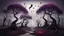 Placeholder: Birds and trees in alternative surreal barren, dry, gloomy world, nightmare in abyss, deep vortex, ,purple, black, gray, brown, silver, dark red colors, surreal, weird dark fantasy, deep dark colors, sharp lines, crepy stunning, high detalied, weird, fog, shadows, realistic, surreal, highly detailed, melancholic thriller mood