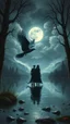 Placeholder: Bosch painting style nightmare , 3D , 2 creatures hand in hand by the lake from distant view sblack birds, high Quality picture , 8k