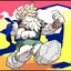 Placeholder: Male Fantasy RPG character, chaabi kawaii Mario proportions, lord of the rings inspiration, Vandyke beard, with a long ribbon held out in front as he runs from behind a large rock at an angle, isometric game