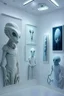 Placeholder: Alien Museum The color of the wall is white and there are more than one painting of aliens