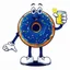 Placeholder: retro Cartoon mascot of a donut holding a glass of lemonade, gloved hands, white shoes,