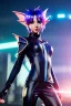 Placeholder: Futuristic anime elf, waist up portrait, physically fit, latex and leather attire, blue eyes, pastel hair, intricate eyeliner, vibrant eyeshadow, clear completion, soft lighting, 4k resolution, intricate details, insanely detailed, colorful cityscape background, masterpiece, expert, cinematic smooth, retroanime style, realistic details, no helmet
