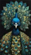 Placeholder: Max Ernst surrealist full body portrait alcohol ink illustration of a peacock with intricately detailed facial features, traversing the multiverse of transformative and expanded consciousness, blurring the boundaries between mortal and immortal, sharply defined and detailed, 4k in dark moody natural colours Bosch painting style