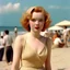Placeholder: A girl who looks like lily cole and marilyn monroe, on the beach