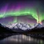 Placeholder: Denali mountain silhouette with bright aurora borealis in backround, with river