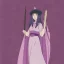 Placeholder: alluring witch of darkness in purple dress with very long brown hair