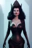 Placeholder: Geena Davis as evil queen in black leather, leather, busty, cleavage, angry, rage, stern look. character design by cory loftis, fenghua zhong, ryohei hase, ismail inceoglu and ruan jia. unreal engine 5, artistic lighting, highly detailed, photorealistic, fantasy