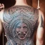 Placeholder:  Greta Thunberg Chef Maori iron maiden tatouages tribaux maoris, arc à flèches, full détail, 4k,