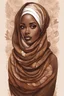 Placeholder: Create a hand-drawn, full-body illustration of a woman wearing a vintage-style hijab, inspired by African culture. The character should be depicted in a rich coffee brown color palette, reminiscent of the earthy tones found in African landscapes. Ensure that the illustration captures the essence of African features and culture, with intricate detailing throughout. white background,