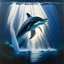 Placeholder: A dramatic, chiaroscuro-style acrylic painting of a powerful orca hunting its prey in the depths of the ocean, with stark contrasts between light and shadow to emphasize the intensity and raw beauty of the scene