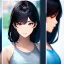 Placeholder: black haired woman, casual clotting, realistic, HD4k, watery cloud background, close up shot,