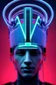 Placeholder: Symétrie!! Digital art portrait d'un roi cyborg avec sa couronne, science fiction, cyberpunk post apocalyptique future, sombre et coloré à la fois, contours fins néon bleu foncé, éclairage profond, angle de vue panoramique,hdr, 16k, octane effect, rendering 3d zoom x2, flou gaussien, cinema 4d