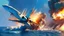 Placeholder: fighter jet fires missile at passenger 747 plane and it explodes over the ocean