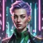 Placeholder: Generate a portrait of a non-binary megacorp CEO: elf-like and exuding power and beauty in a cyberpunk world.