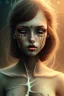 Placeholder: rustic girl, dark night atmosphere, 8K, close-up face, anatomically perfect face, india, tree on face, bold lips, brown eye, texure face