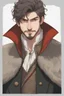 Placeholder: man, age 20, medieval, fighter, russian, croocked nose, czar, rich, simple clothes, short messy hair, thick beard, oligarch, leather coat with fur, brocade clothes, pencil drawing, black or red hair