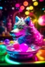 Placeholder: glitter haired wolf playing a hippie space ship made of ice cream, smiling with beautiful shiny, each inside a pile of transparent jelly bubbles of weird colors, disco egg made of small mirror, light rayz, feast table ,shot on Hasselblad h6d-400c, zeiss prime lens, bokeh like f/0.8, tilt-shift lens 8k, high detail, smooth render, down-light, unreal engine, prize winning