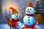 Placeholder: Romanticism, acrylic paint, pastel colors, 1 snowman, christmas tree, christmas lights, wreath, presents,