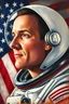 Placeholder: an expressive painting of Apollo 11 Armstrong side view face with the American flag in the background, might see a companion with features of absolute strength and determination, blended with warmth and deep faith. Perhaps his head expresses wisdom and courage, with eyes radiating confidence and faith.