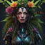 Placeholder: Expressively detailed and intricate 3d rendering of a hyperrealistic: woman, cyberpunk plants and flowers, neon, vines, flying insect, front view, dripping colorful paint, tribalism, gothic, shamanism, cosmic fractals, dystopian, dendritic, artstation: award-winning: professional portrait: atmospheric: commanding: fantastical: clarity: 16k: ultra quality: striking: brilliance: stunning colors: amazing depth