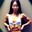 Placeholder: beautiful woman, big bust, 6-pack abs, slim waist, long hair