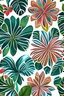 Placeholder: well defined geometric tropical flower design repeat pattern in three colours