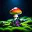 Placeholder: "Close up of a wonderful tiny Mushroom Tower home. Orange and red with bright white, deep black and contrasting tones of gray magenta and violet colors. Illuminated bioluminescent forest. Professional painter, master at composition. small but detailed. broken, blurred background, voluminous lighting"