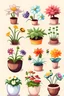 Placeholder: All types of flowers pot illustration ,white background ,cartoon style