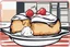 Placeholder: deep fried cheesecake bite, with a bite taken out clean vector style, bold outline